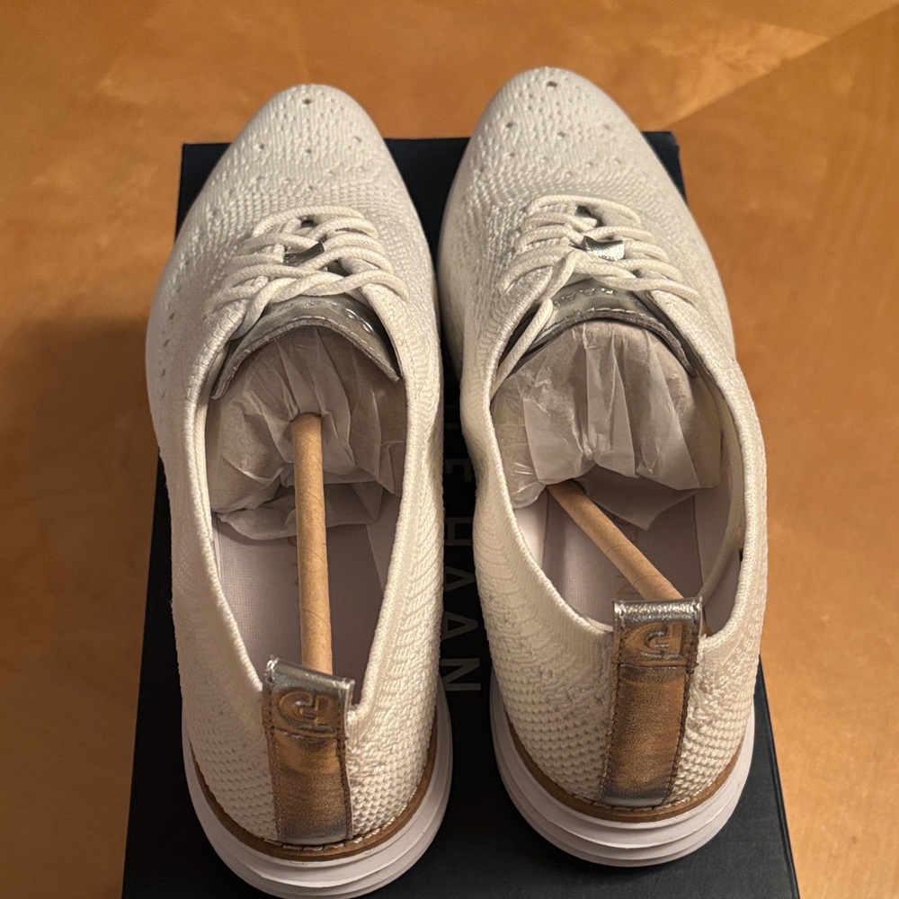 Cole Haan Women’s White Knit Oxford Shoes - Picture 3 of 6